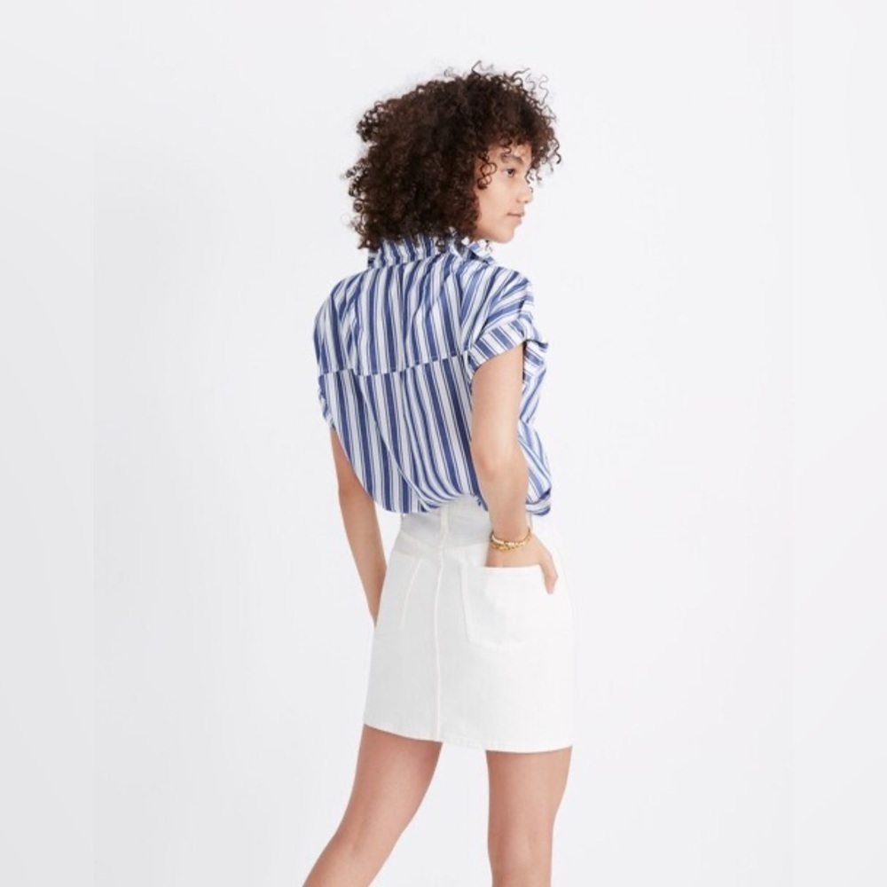 Madewell White Denim Button-Front Mini Skirt | Size 2 - Picture 2 of 10